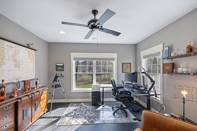 701 Chalupsky Ave SE, New Prague, MN 56071 - office area featuring baseboards, a ceiling fan, and recessed lighting