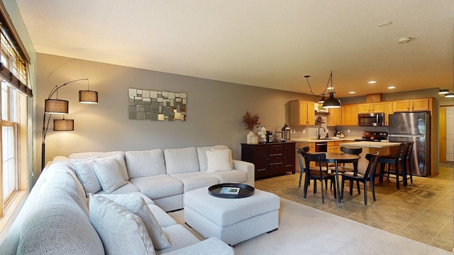living area with recessed lighting
