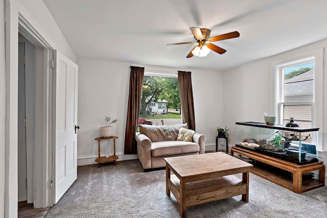 706 Broad St, Mankato, MN 56001 - carpeted living room featuring plenty of natural light, a ceiling fan, and baseboards