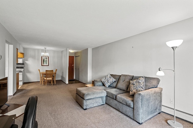 2700 Oxford St N Unit 102, Roseville, MN 55113 - carpeted living room with a baseboard heating unit and a chandelier