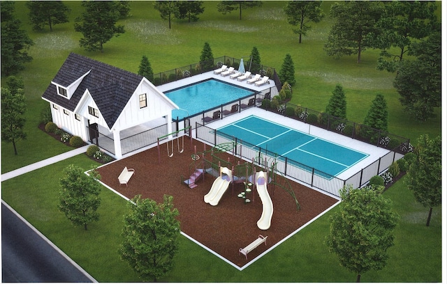 bird's eye view of a pool