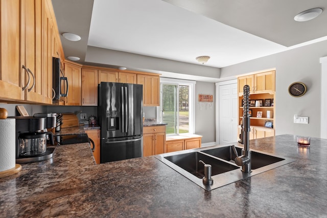 27088 130th St, Thomastown Twp, MN 56479 - kitchen featuring black appliances, dark countertops, and a sink