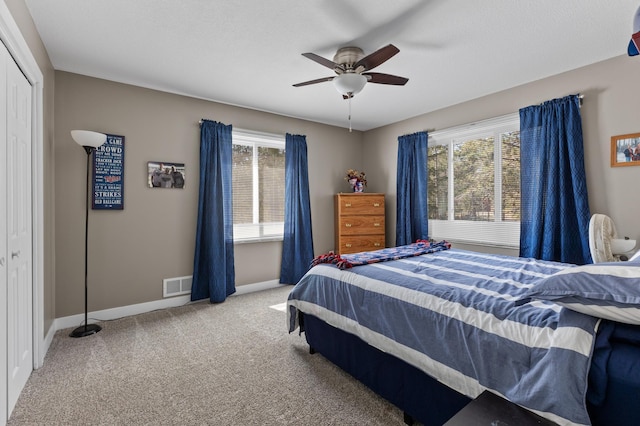 27088 130th St, Thomastown Twp, MN 56479 - carpeted bedroom featuring baseboards, ceiling fan, and a closet