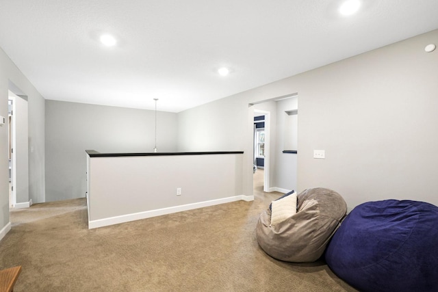 13404 Avila Ave, Rosemount, MN 55068 - living area with recessed lighting, light carpet, an upstairs landing, and baseboards