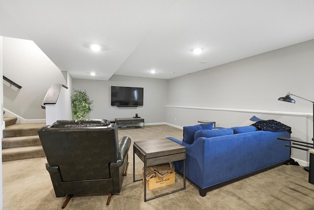 13404 Avila Ave, Rosemount, MN 55068 - living area featuring carpet flooring, baseboards, recessed lighting, and stairs