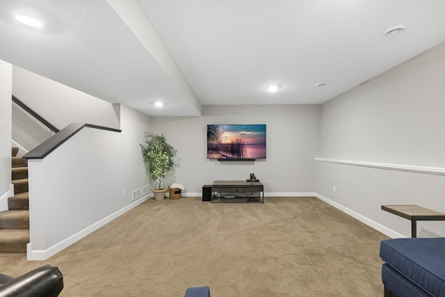 13404 Avila Ave, Rosemount, MN 55068 - sitting room featuring carpet floors, stairway, baseboards, and recessed lighting