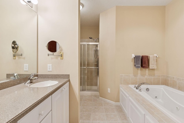 17462 Haralson Dr, Eden Prairie, MN 55347 - bathroom with a shower stall, a whirlpool tub, vanity, and tile patterned floors