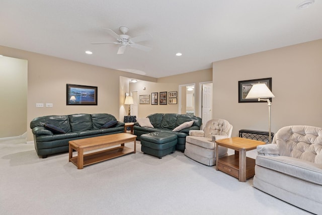 17462 Haralson Dr, Eden Prairie, MN 55347 - carpeted living room featuring a ceiling fan and recessed lighting