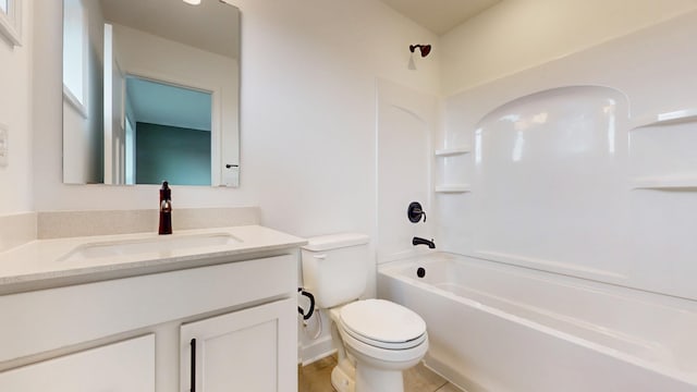 bathroom with toilet, vanity, and shower / bath combination