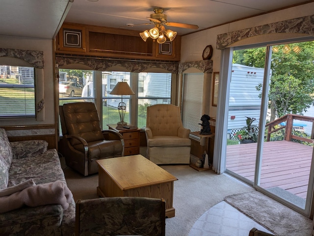 2221 Reubens Ln SW Unit 46, Farwell, MN 56327 - carpeted living room with a ceiling fan