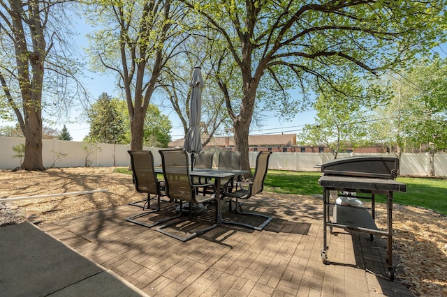 view of patio / terrace featuring outdoor dining area and a fenced backyard