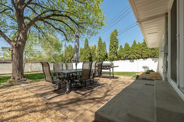 view of patio featuring outdoor dining space and a fenced backyard