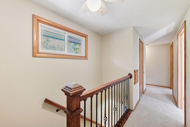 550 Wheeler Dr, Excelsior, MN 55331 - hallway featuring an upstairs landing, baseboards, carpet, and a textured ceiling
