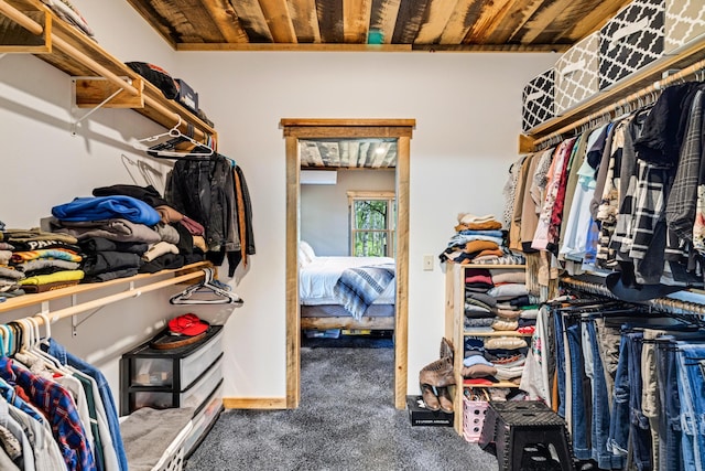 walk in closet with carpet floors