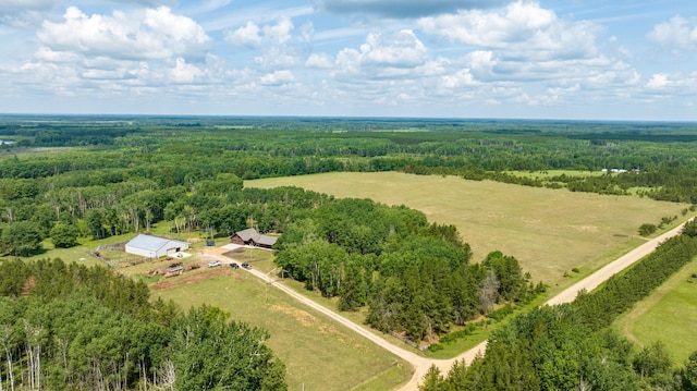 aerial view of sparsely populated area with a forest