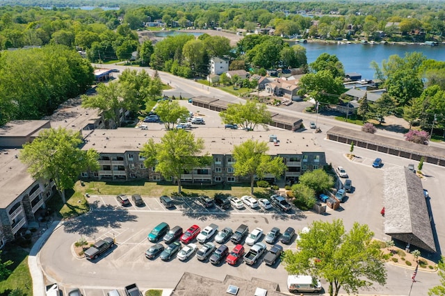 aerial view of a nearby body of water