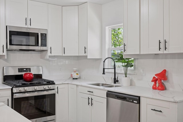 3544 Lee Ave N, Crystal, MN 55422 - kitchen with appliances with stainless steel finishes, a sink, decorative backsplash, and white cabinets