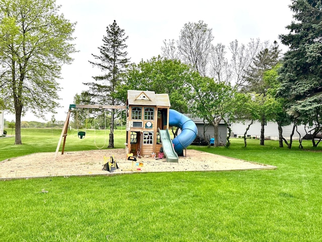 view of play area featuring a yard
