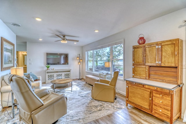 26533 Paradise Point Rd, Detroit Lakes, MN 56501 - living area with ceiling fan, light wood-style floors, recessed lighting, and baseboards