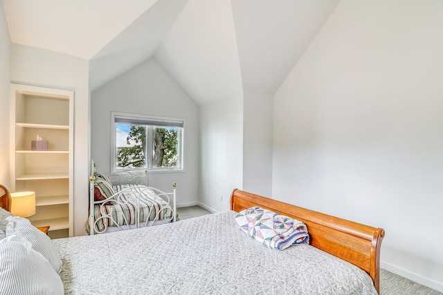 26533 Paradise Point Rd, Detroit Lakes, MN 56501 - bedroom with carpet floors, baseboards, and lofted ceiling