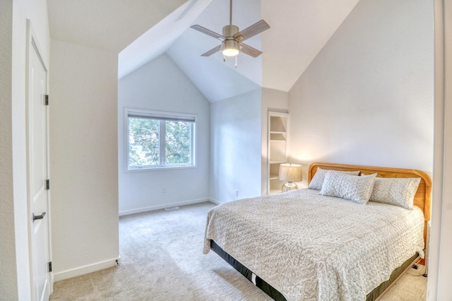 26533 Paradise Point Rd, Detroit Lakes, MN 56501 - carpeted bedroom featuring baseboards, vaulted ceiling, and a ceiling fan