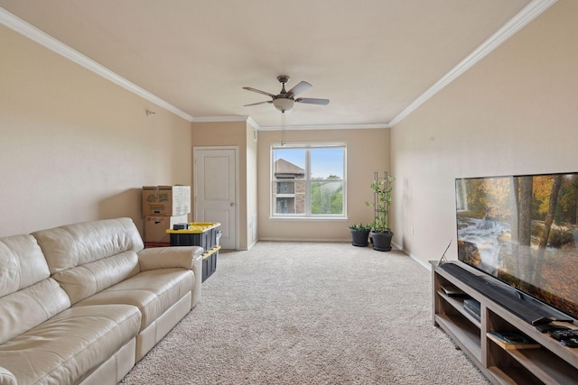 13560 Technology Dr Unit 1325, Eden Prairie, MN 55344 - carpeted living area with ornamental molding, a ceiling fan, and baseboards