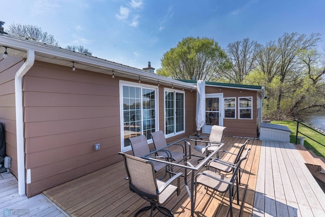 38603 Cozy Cove Rd, Dead Lake Twp, MN 56528 - wooden terrace featuring outdoor dining space