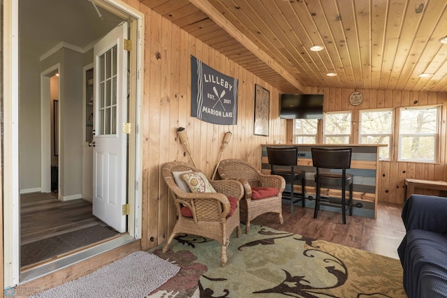38603 Cozy Cove Rd, Dead Lake Twp, MN 56528 - sitting room with wood ceiling, wood finished floors, and wooden walls
