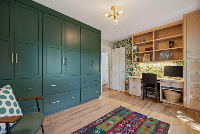 5510 Heather Dr SW, Rochester Twp, MN 55902 - office area with light wood finished floors and a chandelier