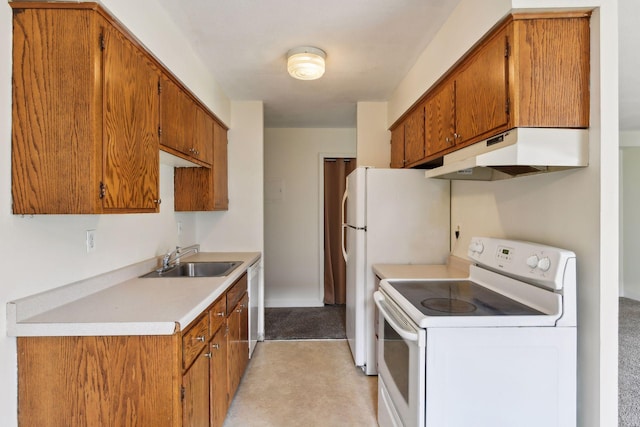 910 6th St S Unit 3, Hopkins, MN 55343 - kitchen with white appliances, a sink, under cabinet range hood, and brown cabinets