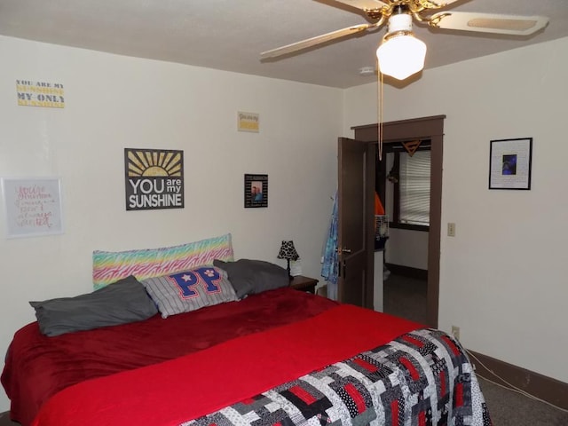 bedroom with carpet flooring and ceiling fan