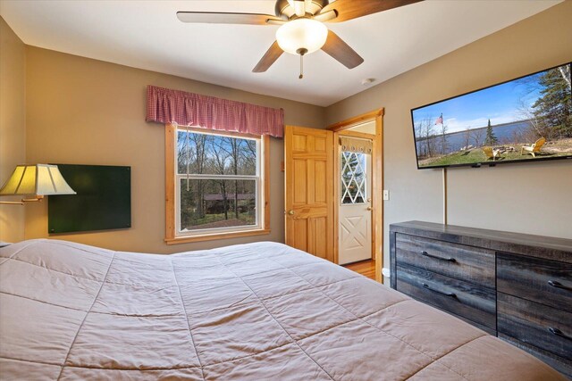 25185 Moreau Rd, Aitkin, MN 56431 - bedroom with a ceiling fan and wood finished floors