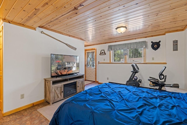 25185 Moreau Rd, Aitkin, MN 56431 - bedroom with wooden ceiling and baseboards