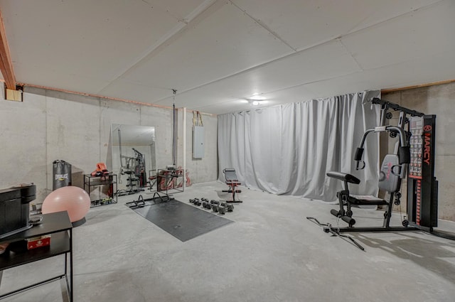 workout area with electric panel