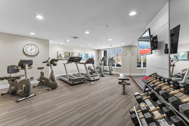 1320 Riverside Ln Unit 112, Mendota Heights, MN 55118 - gym featuring recessed lighting and carpet flooring