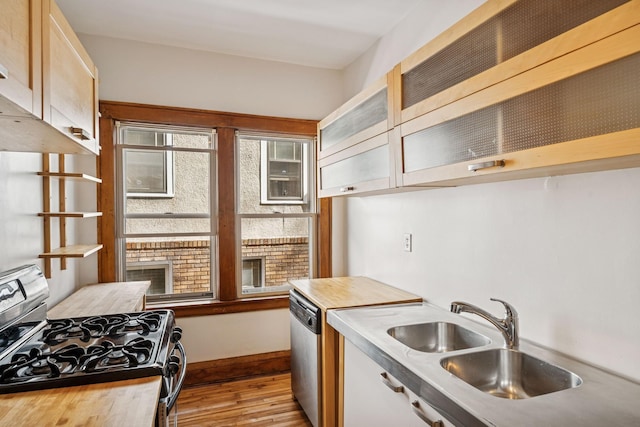 3441 Portland Ave Unit 1, Minneapolis, MN 55407 - kitchen with appliances with stainless steel finishes, light wood-style floors, a sink, and baseboards