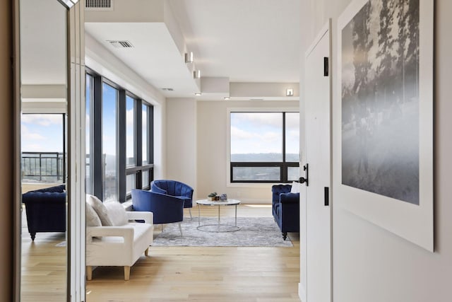 living area featuring light wood finished floors and healthy amount of natural light