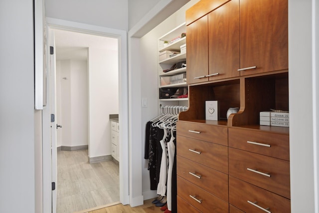 spacious closet with light wood finished floors