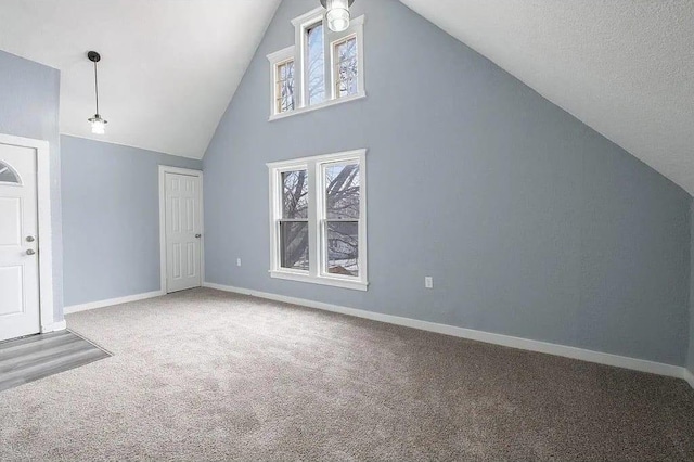2723 Dupont Ave N, Minneapolis, MN 55411 - additional living space featuring carpet flooring, high vaulted ceiling, and baseboards