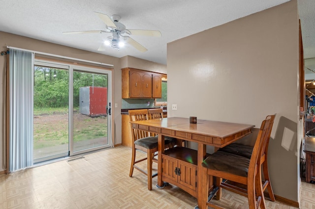 8251 158th Ln NW, Ramsey, MN 55303 - dining space featuring ceiling fan, a textured ceiling, and light floors