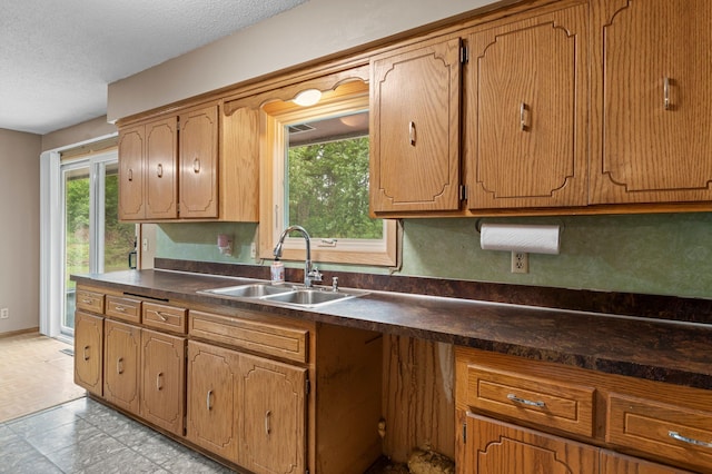 8251 158th Ln NW, Ramsey, MN 55303 - kitchen featuring a sink, dark countertops, and a textured ceiling