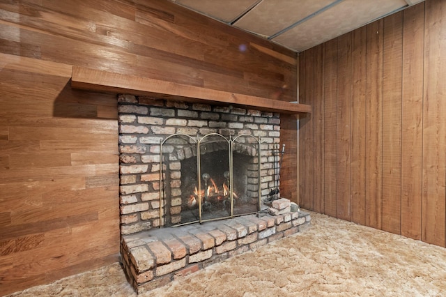 8251 158th Ln NW, Ramsey, MN 55303 - detailed view of wood walls, a fireplace, and carpet floors