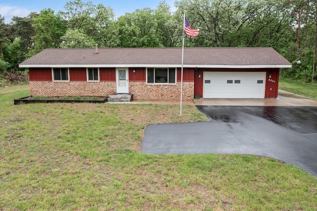 8251 158th Ln NW, Ramsey, MN 55303 - ranch-style home with asphalt driveway, a garage, a front yard, and brick siding