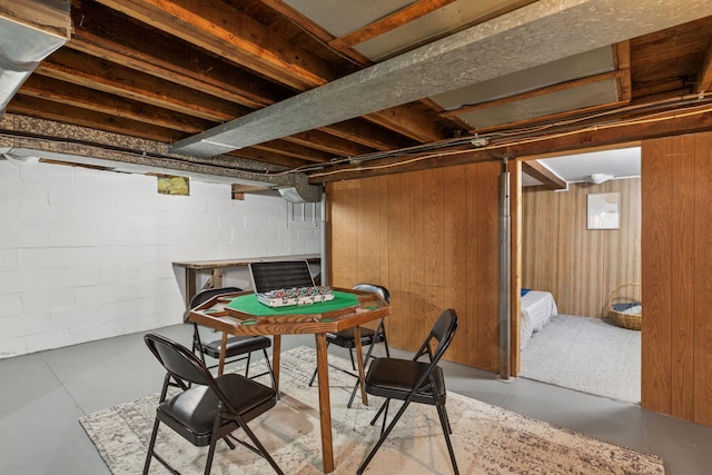 below grade area featuring concrete block wall