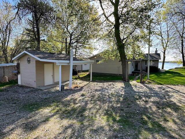 43084 335th Ave, Dora Twp, MN 56528 - view of yard with a storage shed, an outbuilding, and a water view