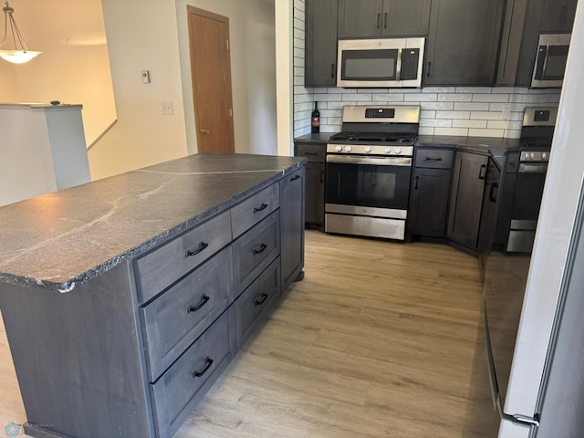316 4th S, Breckenridge, MN 56520 - kitchen with stainless steel appliances, light wood-type flooring, and backsplash