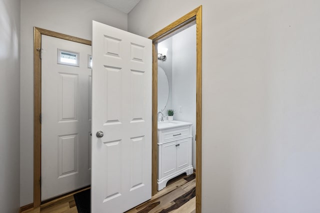 bathroom featuring vanity and wood finished floors