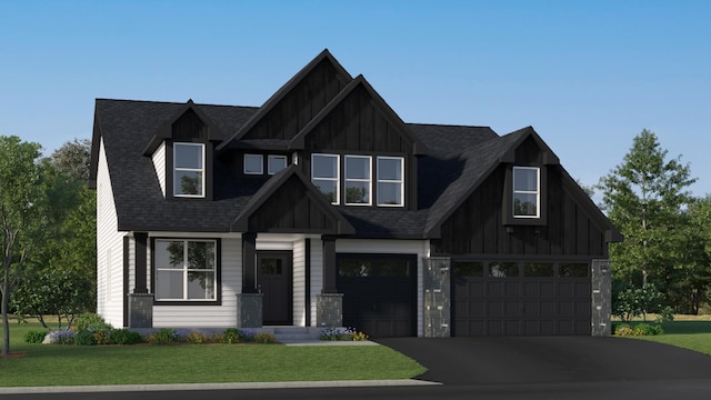 craftsman-style home featuring board and batten siding and a front lawn