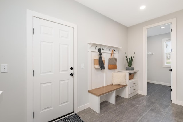 mudroom featuring baseboards and recessed lighting