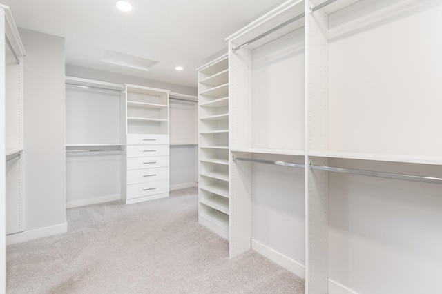 spacious closet with light colored carpet